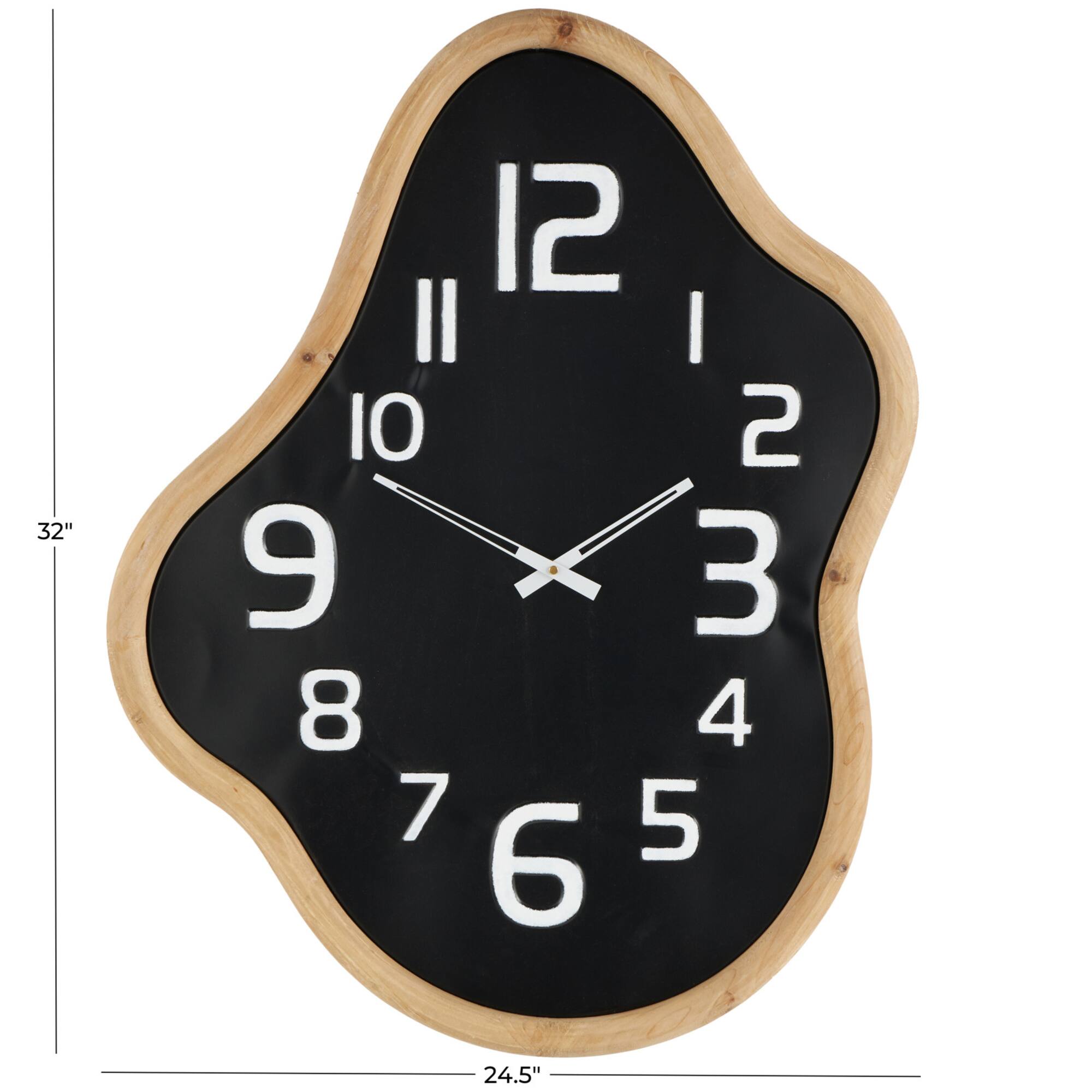 25" x 32" Black Metal Wavy Decorative Wall Clock with Brown Frame & White Accents